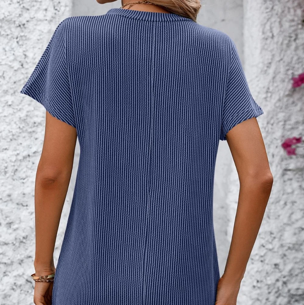 Breezy Ribbed Tee Dress - Blue - Picture 4 of 8